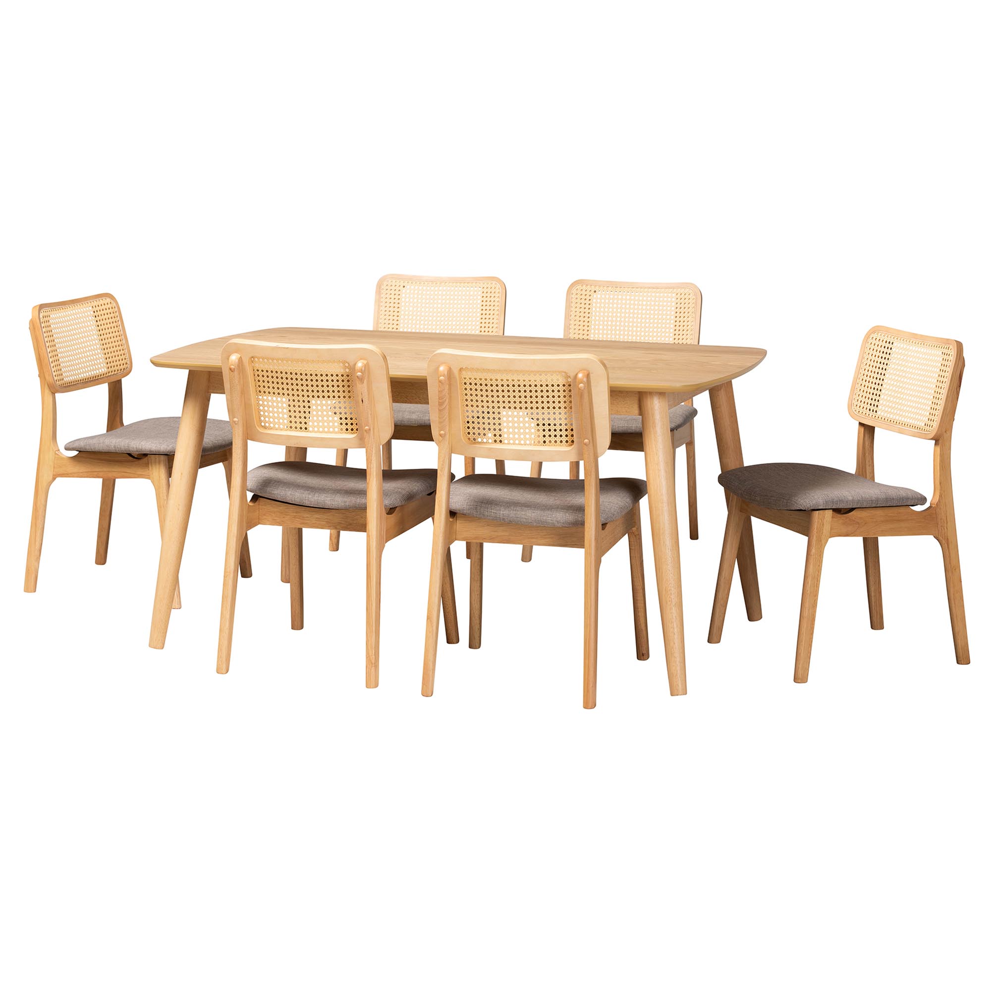Baxton Studio Dannon Mid-Century Modern Grey Fabric and Natural Oak Finished Wood 7-Piece Dining Set